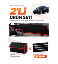 PROTON GEN 2 (2004-2011) Uyumlu Torpido Örtüsü + Deri Bagaj Çantası + Sticker Seti - Siyah Kırmızı