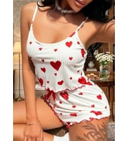 Bicomi Nefes Alan Pamuk Dokulu, Bulut Yumuşaklığında Kalp Desenli Yaz Konforu Pijama Takımı