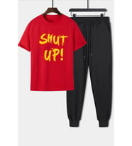 Unisex Shut Up Baskılı 2'li Eşofman Takımı (Kırmızı)