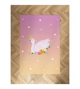 MEKTA HOME BEBEK VE ÇOCUK ODASI Çiçekli Kuğu Desenli Halı