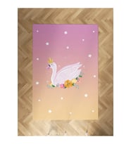 MEKTA HOME BEBEK VE ÇOCUK ODASI Çiçekli Kuğu Desenli Halı