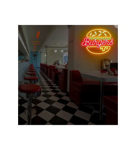 Burgers Yazılı ve Şekilli Neon Tabela