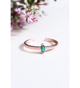 Yeşil Oval  Taşlı Minimal 14 K Rose Altın Kaplama Kadın Yüzük