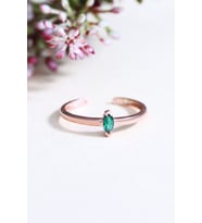 Yeşil Oval  Taşlı Minimal 14 K Rose Altın Kaplama Kadın Yüzük