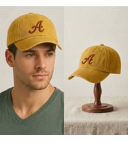 BK Gift Kişiye Özel Harf Nakışlı Vintage Sarı Beyzbol Şapkası Unisex Eskitme Kumaş Metal Tokalı