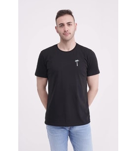 The Socks Company 23SCTS228U Palmiye Nakışlı Bisiklet Yaka Siyah Tshirt