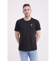 The Socks Company 23SCTS228U Palmiye Nakışlı Bisiklet Yaka Siyah Tshirt