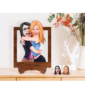 BK Gift Kişiye Özel Kız Kardeşler Karikatürlü Ahşap Standlı 3D Biblo-10 (Beyaz)
