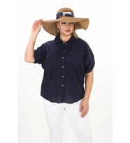 %100 Cotton Yazlık Organik Büyük Beden Kadın Gömlek (Lacivert)