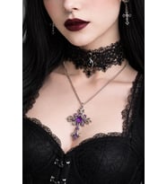 Mor Renk Kaplama Gotik Haç Kolye Unisex Metal Zincir Aksesuar