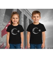 Unisex Ay Yıldızlı T-Shirt 19 Mayıs 29 Ekim 23 Nisan 10 Kasım Atatürk Çocuk Tişört (Siyah)