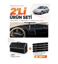 LADA VEGA (1995-2007) Uyumlu Torpido Örtüsü + Deri Bagaj Çantası + Sticker Seti - Siyah Gri