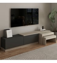 Nest TV Sehpası – Modern Tasarım,2 Kapaklı Depolama ve İkili Zigon Sehpa ile Fonksiyonel Mobilya (Antrasit)