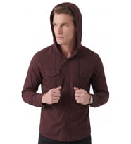 DeepSEA Mürdüm Kapüşonlu Likralı Kot Gömlek – Slim Fit Çıt Çıt Kapamalı Erkek Gömlek 2300396