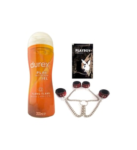 Durex Play 2in1 Ylang Ylang Baştan Çıkartıcı & Kayganlaştırmaya Jel 200 ml + Kırmızı Deri El&Ayak Kelepçesi + Hediye