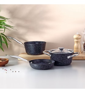 Fecra Starry 4 Parça Mini Granit Tencere Seti Metal Kulplu