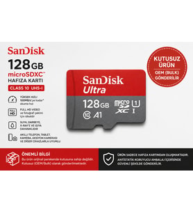 SanDisk 128GB Micro SDXC Hafıza Kartı Class 10 UHS-I 100MB/s OEM (Bulk) Orjinal KUTUSUZ ÜRÜN