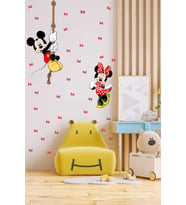 Efekt Reklam Kırmızı ve Beyaz Puantiyeli Minnie Mouse ve Mickey Mouse Çocuk Odası Duvar Stickerı