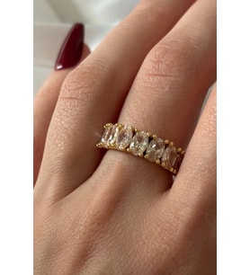 Exclusive Seri Ayarlanabilir Kararmaz Kenarları Burgu Model Oval Sıra Taş Kadın Çelik Yüzük