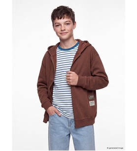 LCW Kids Kahverengi Kapüşonlu Erkek Çocuk Fermuarlı Sweatshirt