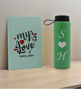 BK Gift Sevgiliye Özel İsimli Su Yeşili Defter ve Yeşil Cam Matara Hediye Seti-14, Sevgiliye Hediye, Sevgililer Günü, Yeni İş Hediyesi