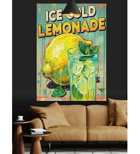 Buzlu Limonata İçeren Vintage Reklam Posteri Dekoratif Kanvas - Mdf Ahşap Tablo