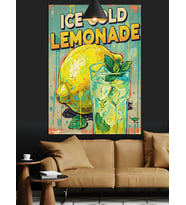 Buzlu Limonata İçeren Vintage Reklam Posteri Dekoratif Kanvas - Mdf Ahşap Tablo