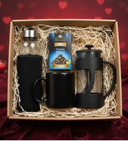Siyah Matara & Siyah Kupa Bardak & Aromalı Çay & French Press Hediye Seti