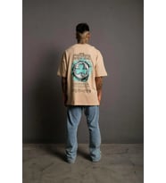 Erkek Kısa Kol Yazlık Tişört Bisiklet Yaka Baskılı Oversize T-Shirt - Bej