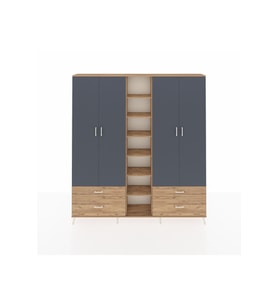 Arges Dolap 12 Raflı 4 Çekmeceli 2 Askılı 220x30x243 Çam-Antrasit/Çam