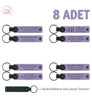 Özel Kutlamalarınız İçin Sevdiklerinize Hediyelik 8'li Set, İsim Yazılı Deri Anahtarlık, Mor & Laci (Lila - Mor)