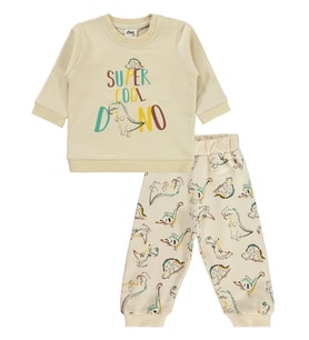 Civil Baby Dıno Baskılı 6-18 Ay Takım - Bej