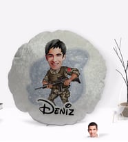 BK Gift Kişiye Özel İsimli Asker Karikatürlü Yuvarlak Dekoratif Kırlent Yastık-1
