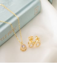 925 Ayar Gümüş Ekim Ayı Doğum Taşı ( Pink Tourmaline ) Kolye - Küpe Seti