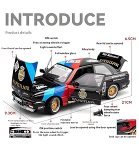 1:24  BMW M3 1988 E30 DTM Warsteiner  Sesli Işıklı Çekbırak Metal Model Araba Siyah Renk