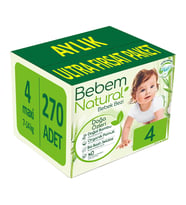 Bebem Bebek Bezi Natural Beden:4 (7-14KG) Maxi 312 Adet Aylık Ultra Fırsat Pk