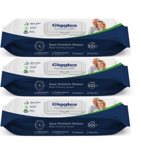 Giggles Yetişkin Vücut Temizleme Islak Mendil Havlu 150 Yaprak XL (Beyaz Sabun Kokulu) (3PK*50)