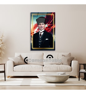 Atatürk ve Bayrak Cam Tablo