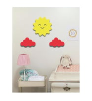 Güneş + 2 Kırmızı Bulut Duvar Süsü Çocuk Odası Bebek Odası Duvar Süsü Duvar Dekoru