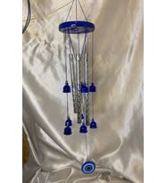 Deprem Zili Çanı Duvar Rüzgar Çanı Zili Feng Shui Ejderha Yılı Koruyucu 4 Borulu Çanlı Nazar Boncuğu (Mavi)