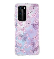 Huawei P40 Pro Uyumlu Kapak Floral Pudra Tasarımlı Şeffaf Silikon Kılıf
