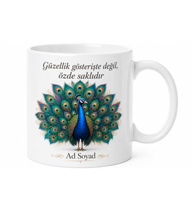 Tavus Kuşu Temalı Baskılı Kupa Bardak Porselen Hediye Mug