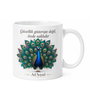 Tavus Kuşu Temalı Baskılı Kupa Bardak Porselen Hediye Mug