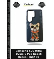 Samsung S26 Ultra Uyumlu Pug Köpek Desenli Kılıf 3D Zincirli Arka Aksesuar