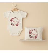 Pia Baby Premium %100 Pamuk İsme Özel Organik Baskılı Çıtçıtlı Bebek Body Ve Yastık Kılıfı 5008-19 (Ekru)