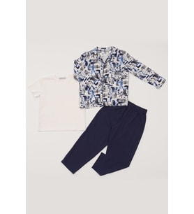 3'lü Ara Biyeli Tshirt Pantolon Ekru Pijama Takımı 