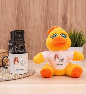 Kişiye Özel Az Önce Aşık Oldum Tasarım Esprili Peluş Civciv ve Siyah Kupa