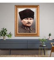 Altın Paspartulu Atatürk  Çerçeveli Tablo C295 (Gold)