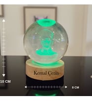 Kişiye Özel Büyük Boy Işıklı Ahşap Kaideli Atatürk Temalı Cam Küre 8cm