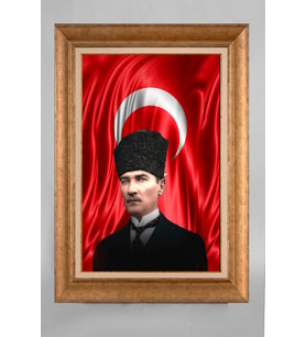 Çerçeveli Paspartulu Atatürk Tablo a303 (Gold)